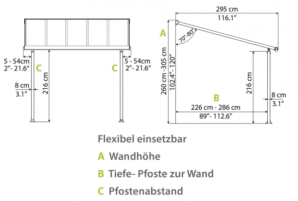 Palram-Canopia Terrassenüberdachung Olympia 3x3 anthrazit 295x307cm 16mm HKP